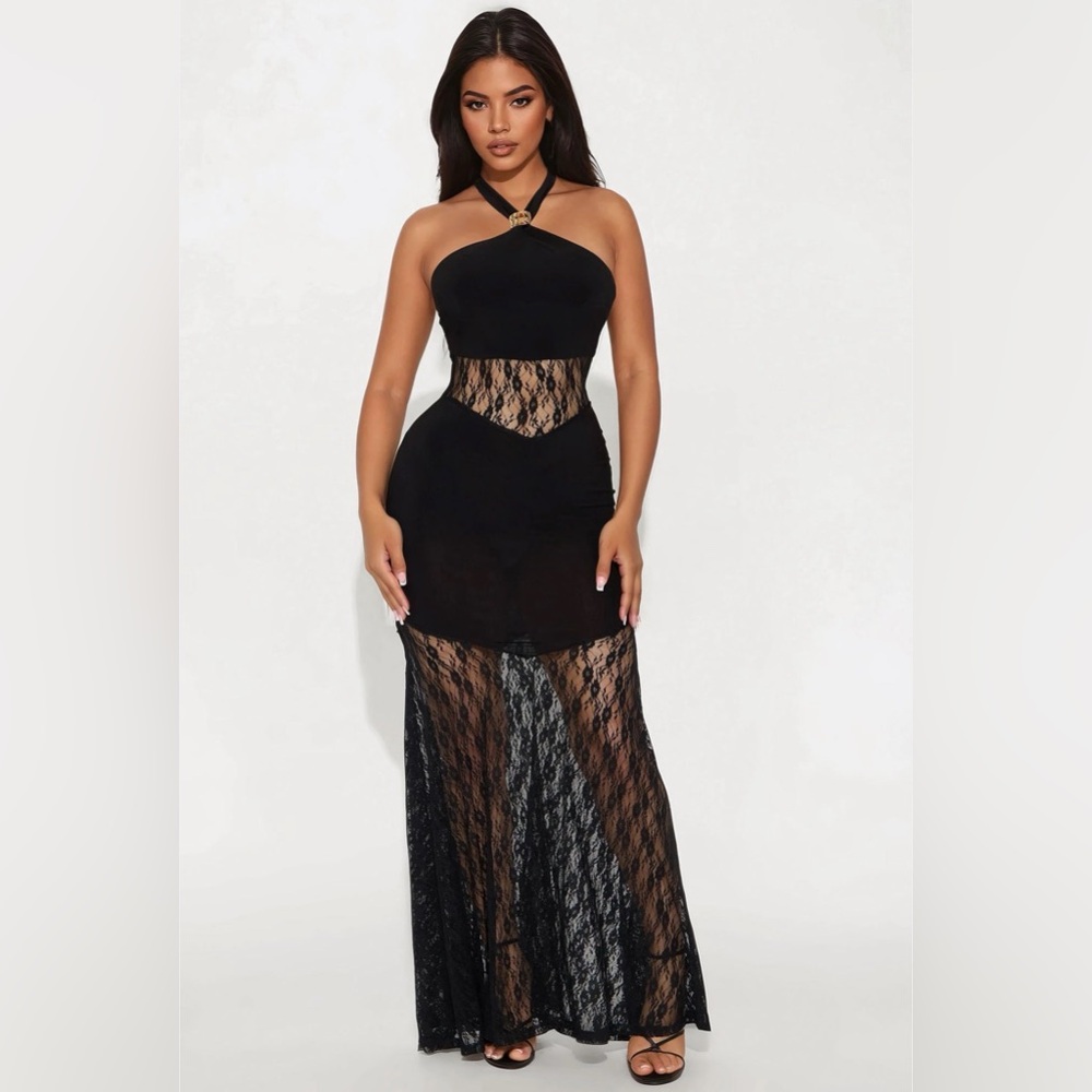 Elegant Black Lace Evening Dress